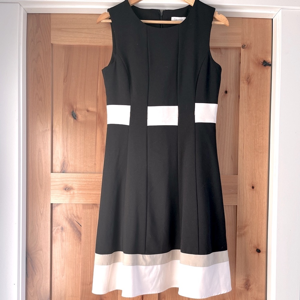 Calvin Klein Colorblock Dress Sleeveless Black White